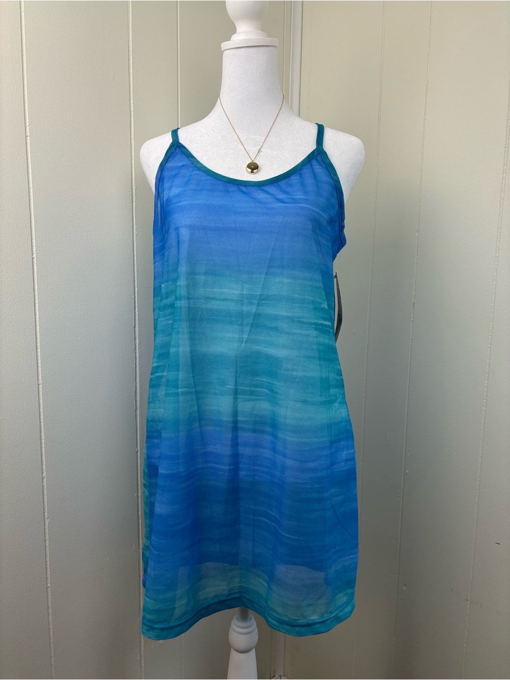 Y2K Ingear Teal and Royal Blue Ombre Slip Cover-Up NWT